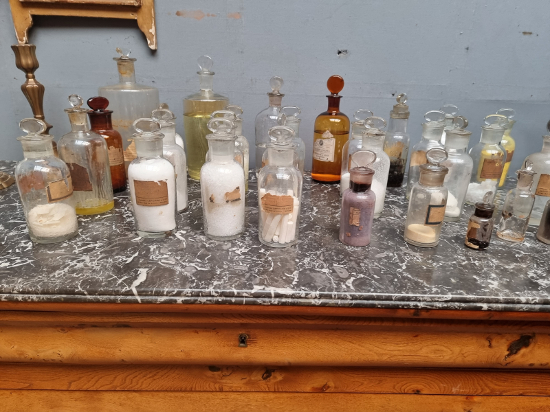 Collection of 30 antique bottles of pharmacy