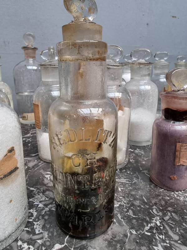 Collection of 30 antique bottles of pharmacy