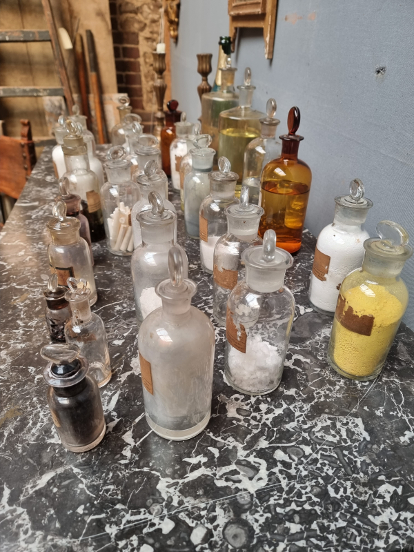 Collection of 30 antique bottles of pharmacy