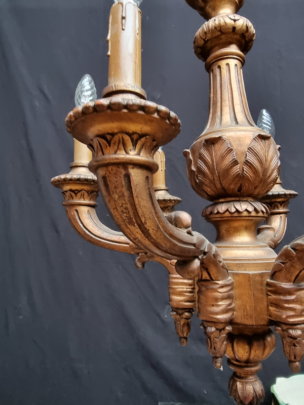 French Gilded wood chandelier; 6 arms