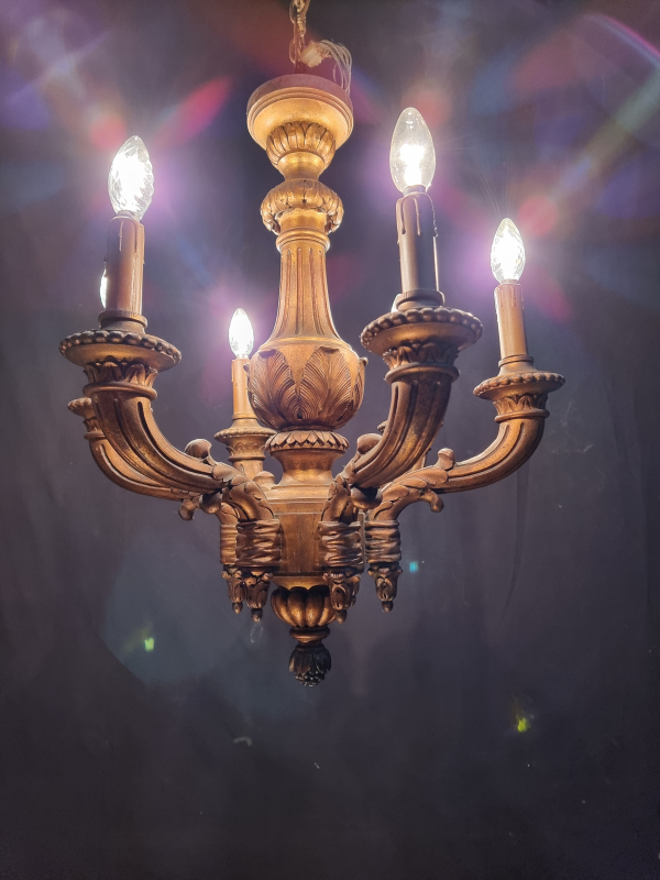 French Gilded wood chandelier; 6 arms