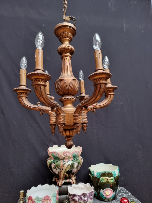 French Gilded wood chandelier; 6 arms