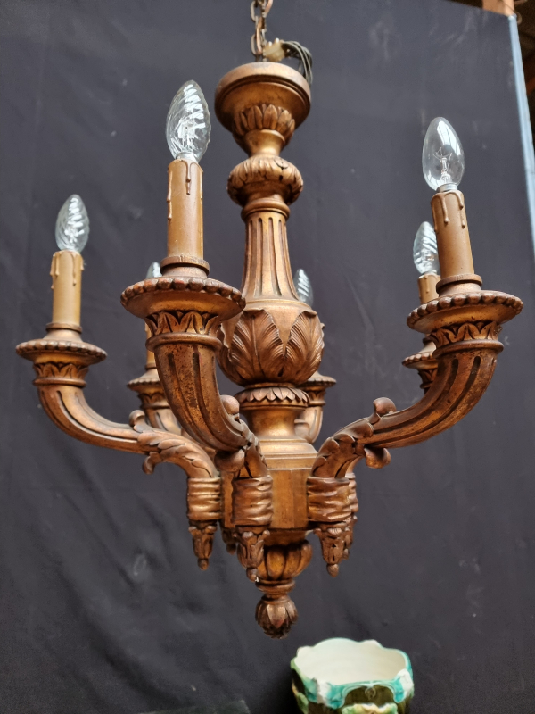 French Gilded wood chandelier; 6 arms