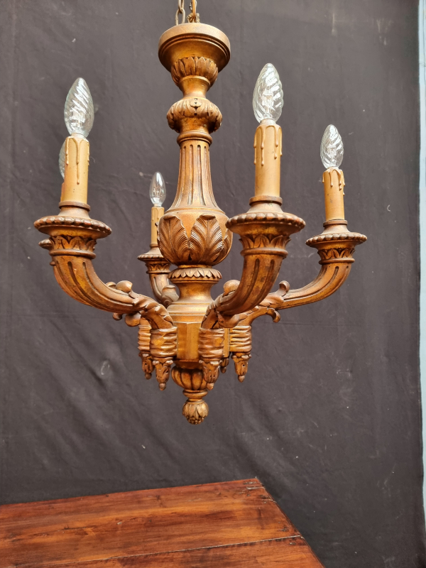 French Gilded wood chandelier; 6 arms