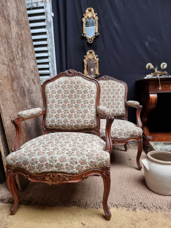 Pair of large Louis XV style armchairs;