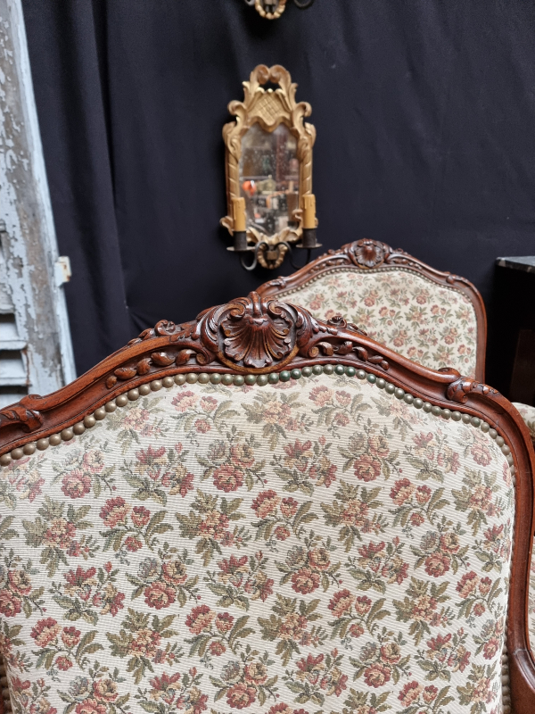 Pair of large Louis XV style armchairs;