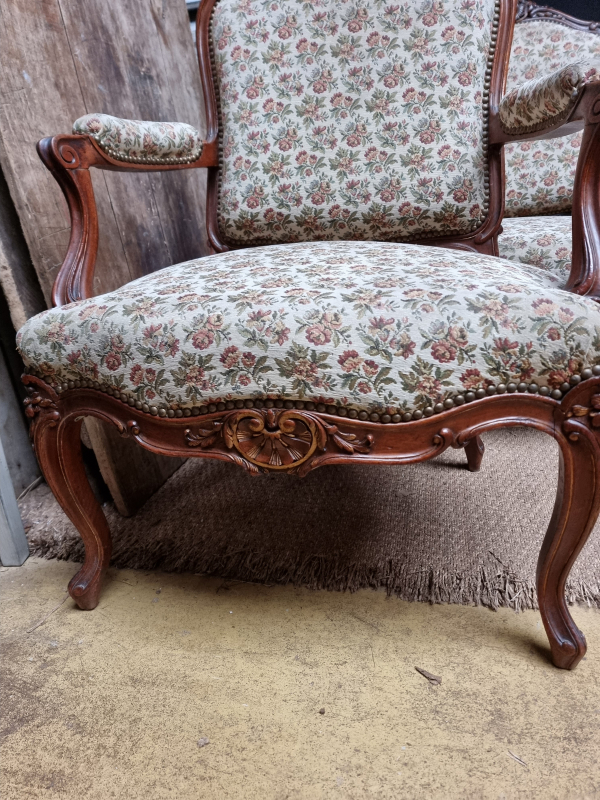 Pair of large Louis XV style armchairs;