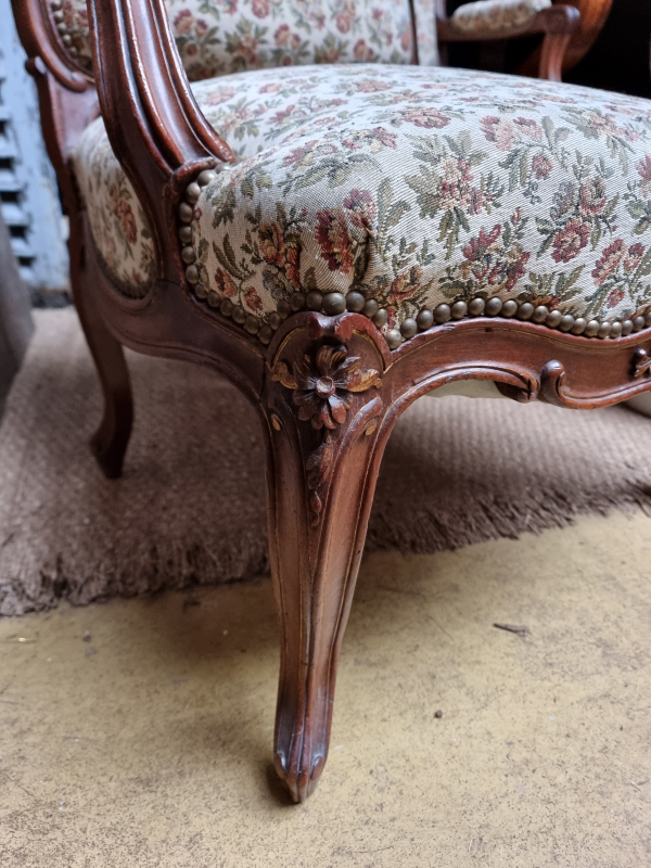 Pair of large Louis XV style armchairs;