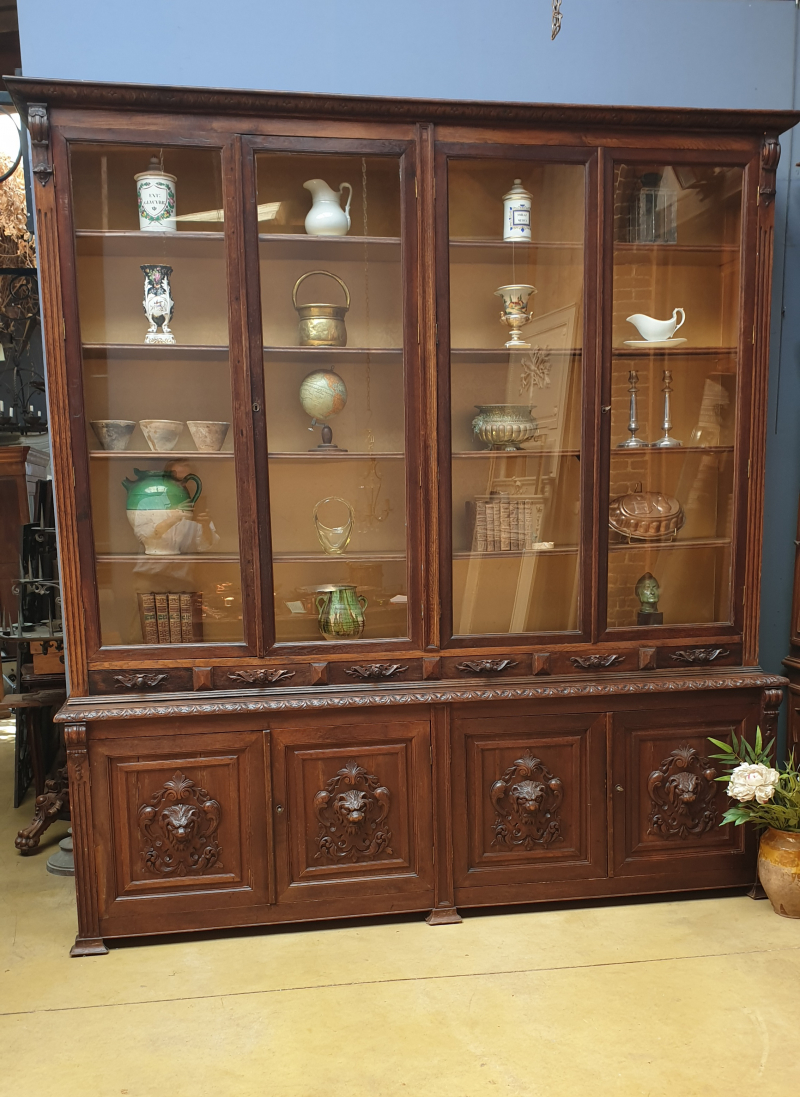 Large oak bookcase with drawers;