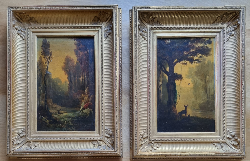 Pair of hunting paintings by Hippolyte Fauvel