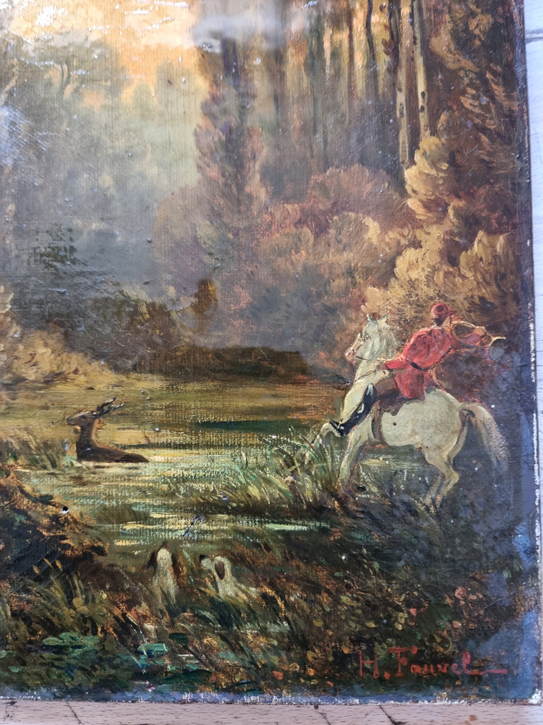 Pair of hunting paintings by Hippolyte Fauvel