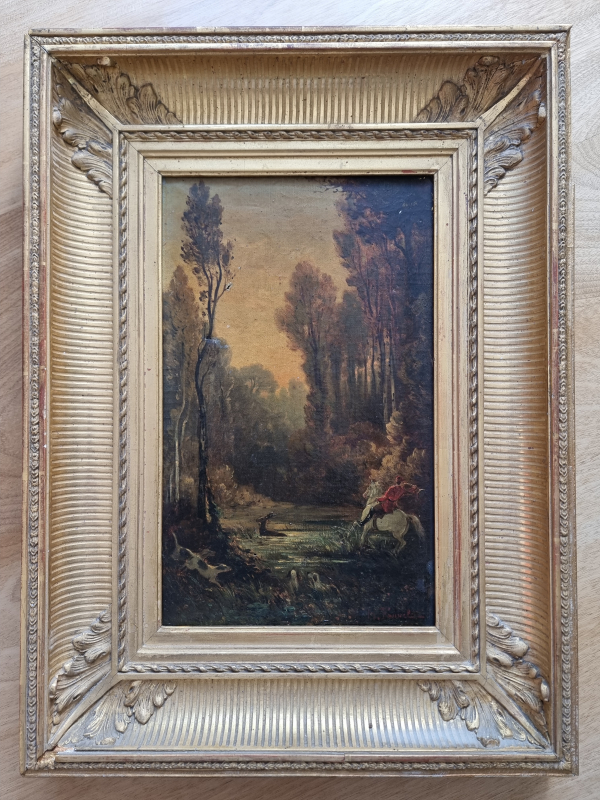 Pair of hunting paintings by Hippolyte Fauvel