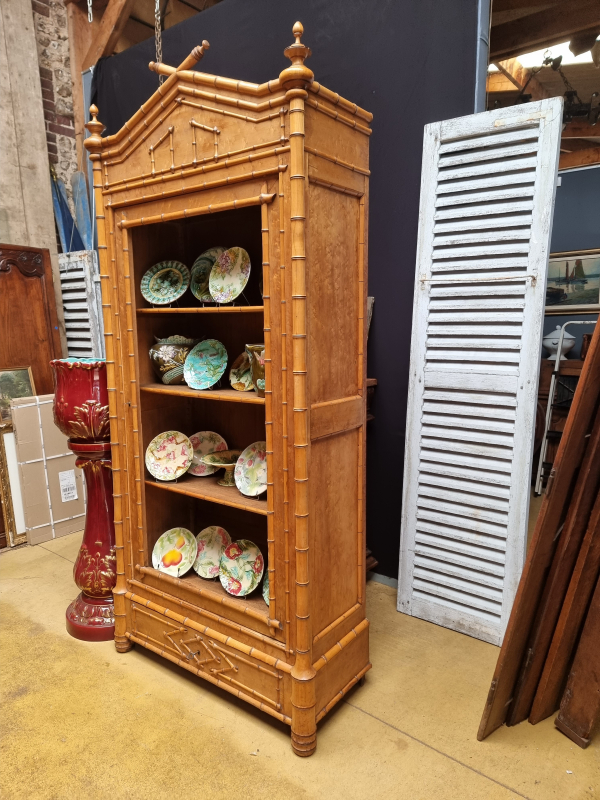 French antique faux bamboo showcase library