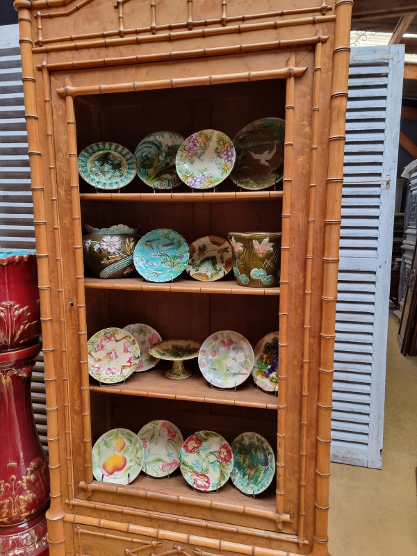 French antique faux bamboo showcase library