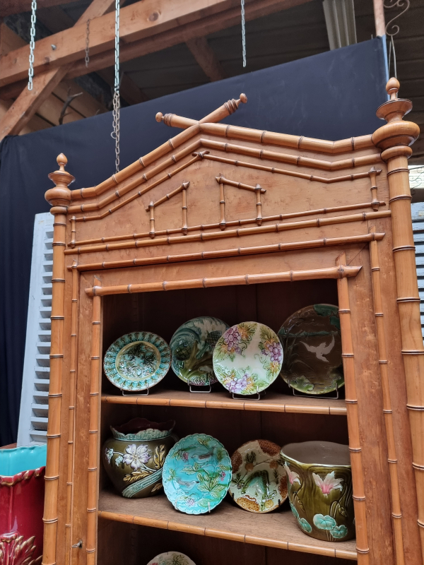 French antique faux bamboo showcase library