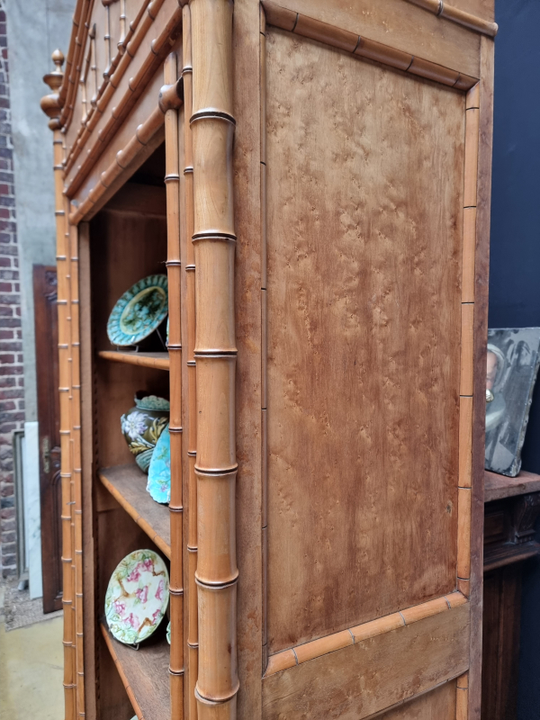 French antique faux bamboo showcase library