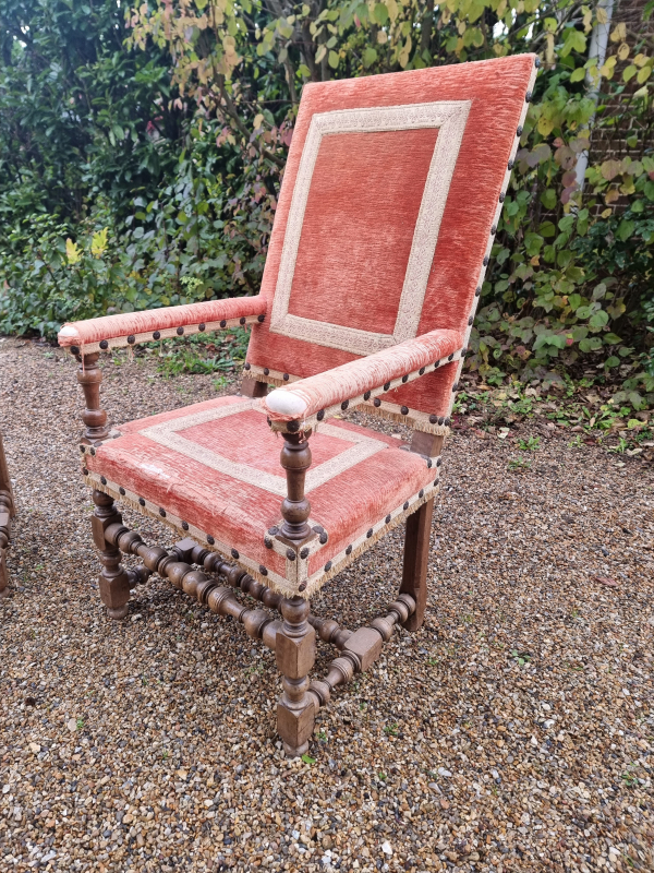Pair of large oak Louis XIII armchairs
