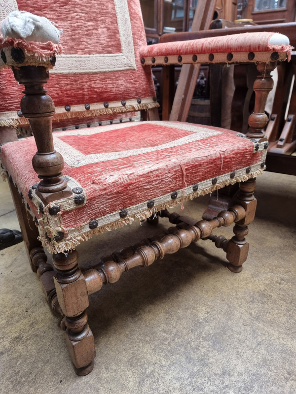 Pair of large oak Louis XIII armchairs