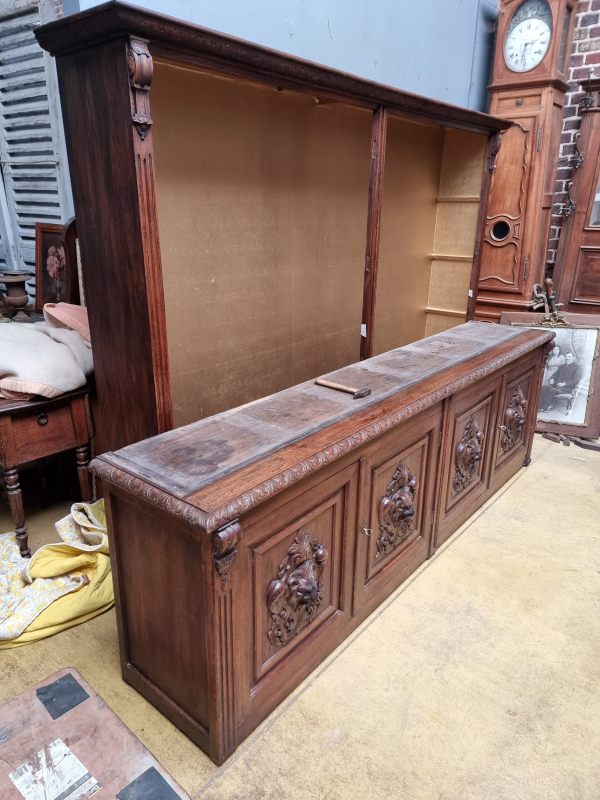 Large oak bookcase with drawers;