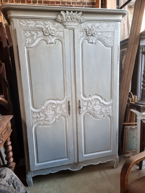 French antique painted marriage armoire