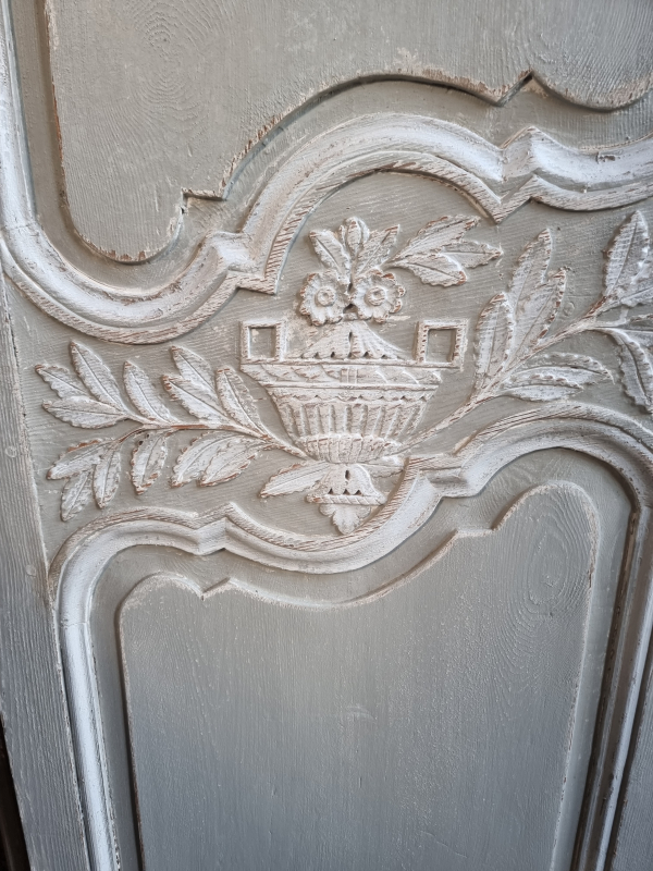 French antique painted marriage armoire