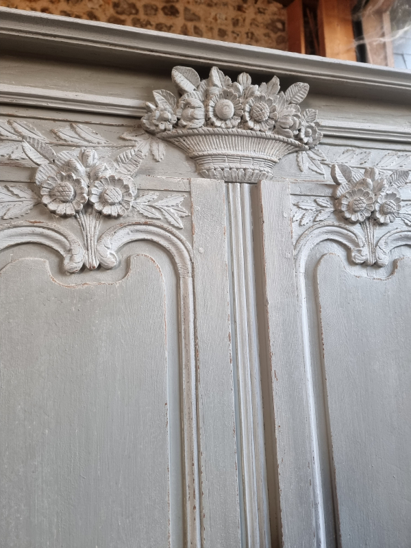 French antique painted marriage armoire