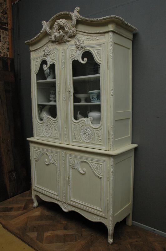 French antique painted marriage buffet deux corps