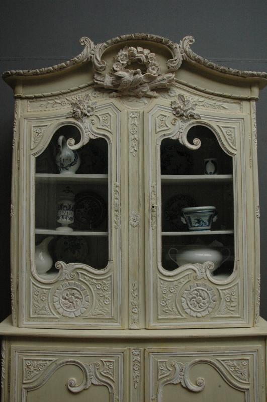 French antique painted marriage buffet deux corps