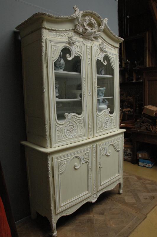 French antique painted marriage buffet deux corps