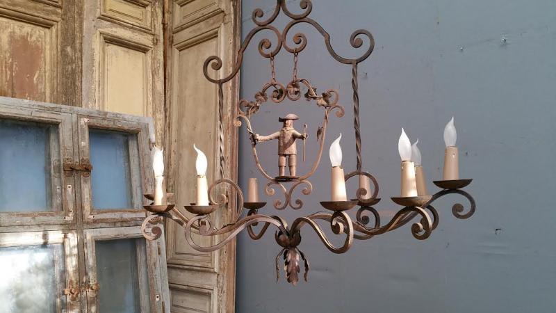 French iron Wine grower's chandelier
