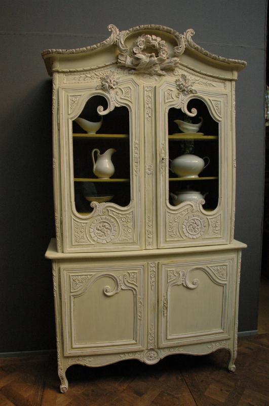 French antique painted marriage buffet deux corps