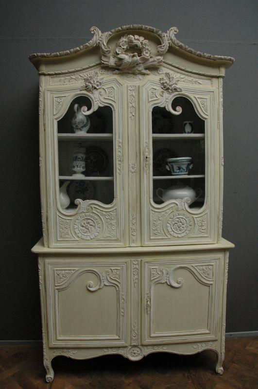 French antique painted marriage buffet deux corps